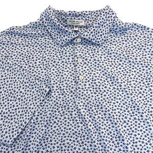 Peter Millar Summer Comfort Blue Fish Geometric Print Performance Polo Golf XL